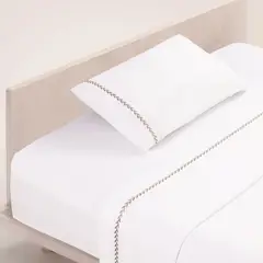 CASA JOVEN - Sábanas Broderie Blanco Beige 1.5 Plaza