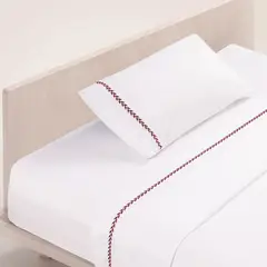 CASA JOVEN - Sábanas Broderie Blanco Guinda 1.5 Plaza
