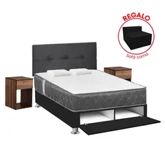 FORLI - Dormitorio Sabanera Gris Jallpa 2 Plazas + Velador + Sofá Cama
