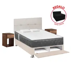 FORLI - Dormitorio Sabanera Beige Jallpa 2 Plazas + Velador + Sofá Cama