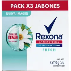 REXONA - Jabón de Tocador Antibacterial Fresh Empaque 3 Und