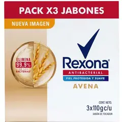 REXONA - Jabón de Tocador Antibacterial Avena Empaque 3 Und