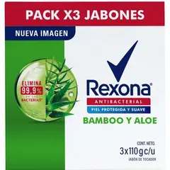 REXONA - Jabón de Tocador Antibacterial Bambú Aloe Caja 3 Und