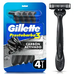 GILLETTE - Máquina de Afeitar Prestobarba3 Carbono Empaque 4 Und