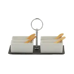 CASA JOVEN - Set x 5 Piezas Bowl Cuadrado Piqueo + Base Piedra