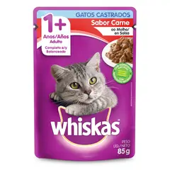 WHISKAS - Alimento Húmedo Gatos Castrados Carne Doypack 85 g