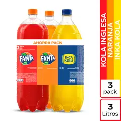 INCA KOLA - Tripack Gaseosa Fanta Naranja + Fanta Kola Inglesa + 3L