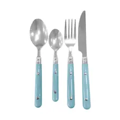 PRECIO UNO - JGO DE CUBIERTOS 16PZ MANGO AZUL PU