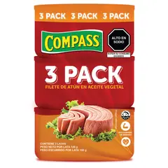 COMPASS - Filete de Atún Aceite Vegetal Pack 3 Latas 140 g