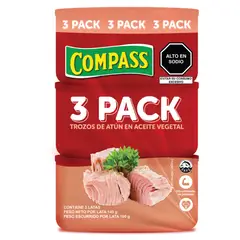 COMPASS - Trozos de Atún Aceite Vegetal Pack 3 Latas 140 g