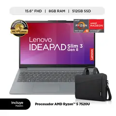Laptop Ideapad Slim 3 8GB 512GB SSD 15.6" FHD + Maletin Casual