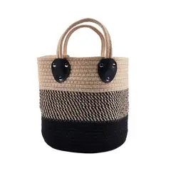 CASA JOVEN - Cesto Tejido Redondo Tricolor Negro