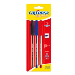 LAYCONSA - Lapiceros Fine L036 Azul Negro Rojo Blíster 3 Und