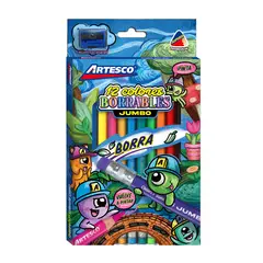 ARTESCO - Colores Borrables Jumbo Empaque 12 Und + Tajador