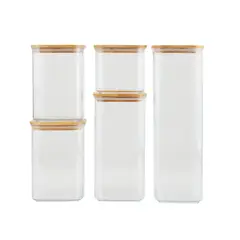 CASA JOVEN - Canister Plástico Con Tapa Bambú 10 Piezas
