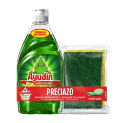 AYUDIN - Pack Lavavajilla Líquido Limón + 1 Esponja Botella 215 mL
