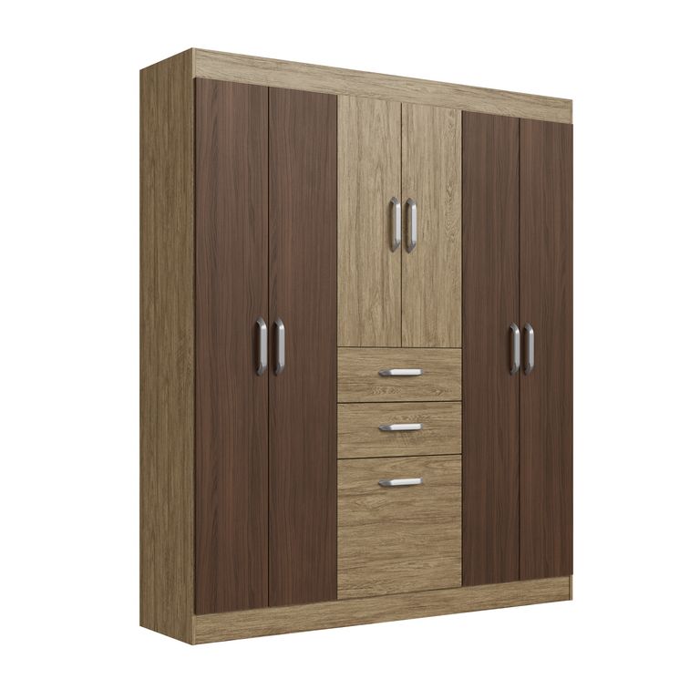 Ropero 6 Puertas 2 Cajones 1 Zapatera Noche Chocolate  Pu