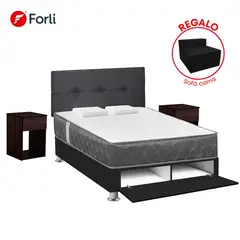FORLI - Dormitorio Sabanera Gris Acqua 2 Plazas + Velador + Sofá Cama