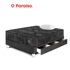 PARAISO - Cama Pocket Max Black C Cajones 1.5 Plazas + 1 Almohada + 1 Protector