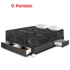 PARAISO - Cama Pocket Max Black C Cajones 2 Plazas + 2 Almohadas + 1 Protector