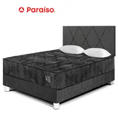 PARAISO - Dormitorio Pocket Max Black 2 Plazas + 2 Almohadas + 1 Protector