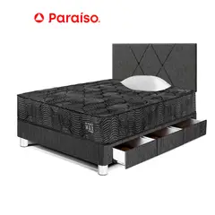 PARAISO - Dormitorio Pocket Max Black C Cajones 1.5 Plazas +1 Almohada + 1 Protector