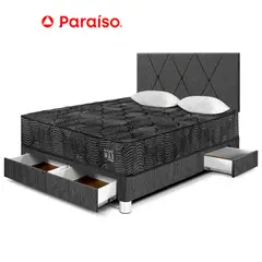 PARAISO - Dormitorio Pocket Max Black C Cajones 2 Plazas + 2 Almohadas + 1 Protector