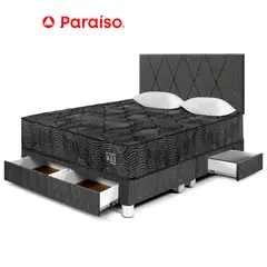 PARAISO - Dormitorio Pocket Max Black C Cajones Queen + 2 Almohadas + 1 Protector