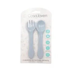 CASA JOVEN - Set Cubiertos Bebé Silicona Celeste