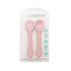 CASA JOVEN - Set Cubiertos Bebé Silicona Rosa