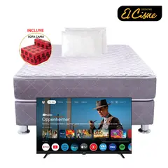 EL CISNE - Cama Raymi 2 Plazas Tags: Colchón + Box Tarima + Tv 32" + Sofá Cama + 02 Almohadas