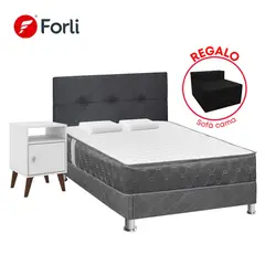 FORLI - Dormitorio Acqua 2 Plazas Tags: Colchon + Box Tarima + Cabecera + Mesa De Noche Blanca De 1 Puerta + Sofá Cama + 02 Almohadas