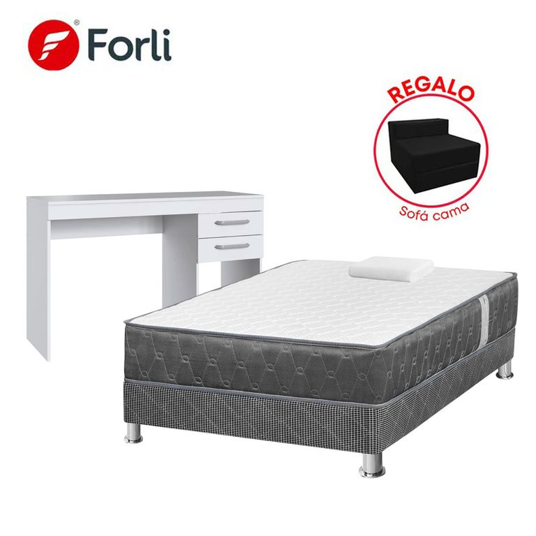 Combo Cama Acqua 1.5Plz + Escritorio Blanco