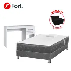 REVLON - Combo Cama Americana Acqua 1.5 Plazas Tags: Colchón + Box Tarima + Escritorio Blanco 2 Cajones + Sofá Cama + 1 Almohada