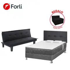 HAPPY VALLEY - Combo Dormitorio Acqua 2 Plazas Tags: Colchón + Box Tarima + Cabecera + Sofá Cama Miami 160x75x72 cm + Sofá Cama + 2 Almohadas