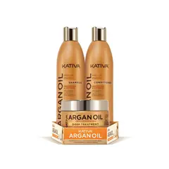 KATIVA - Kit Olive Oil Peptides Argán Shampoo 355 mL + Acondicionador 355 mL + Tratamiento 300 mL