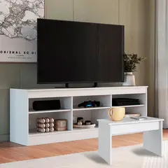 CASA JOVEN - Combo Venecia Blanco Mesa De Centro Y Mesa De Tv 50Pulg 47X120X34Cm