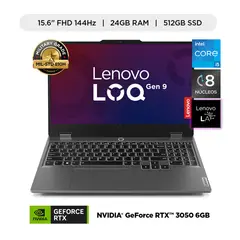 LENOVO - Laptop LOQ Intel Core i5-12450HX, 24GB RAM, 512GB SSD, NVIDIA RTX 3050 6GB,15.6" FHD 144Hz