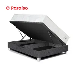 PARAISO - Cama Boxet Pocket Max 1.5 Plazas Charcoal + 1 almohada + 1 protector