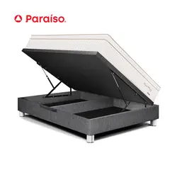 PARAISO - Cama Boxet Roy Pr Firme 1.5 Plazas Gris + 1 almohada viscoelástica + 1 protector