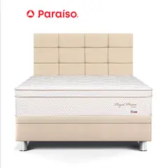 PARAISO - Dormitorio Boxet Royal Prince Firme Blocks 2 Plazas Champagne + 2 Almohadas Viscoelásticas
