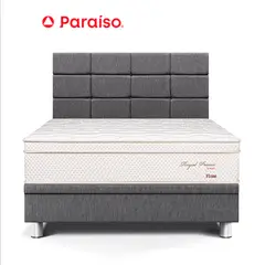 PARAISO - Dormitorio Boxet Royal Prince Firme Blocks 2 Plazas Gris + 2 Almohadas Viscoelásticas