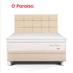 PARAISO - Dormitorio Boxet Royal Prince Firme Blocks Queen Champagne + 2 Almohadas Viscoelásticas