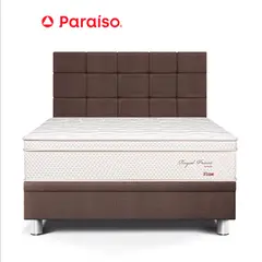PARAISO - Dormitorio Boxet Royal Prince Firme Blocks Queen Chocolate + 2 Almohadas Viscoelásticas