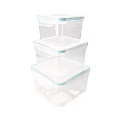 CASA JOVEN - Set Contenedor Cuadrado Aqua 3 Piezas 430 mL+800 mL+1300 mL