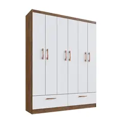 CASA JOVEN - Ropero 6 Puertas con 2 Cajones Castaño Blanco