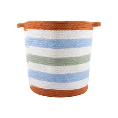CASA JOVEN - Cesto Redondo Tejido Rayado Naranja