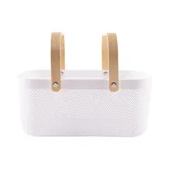 CASA JOVEN - Canasta Organizadora Plástico Aza Madera Blanco 40cm