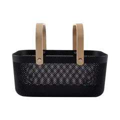 CASA JOVEN - Canasta Plástico Asa de Madera Negro 40 cm