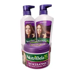 NUTRIBELA 10 - Kit Nutribela Biokeratina Tratamiento 300 mL + Shampoo 400 mL + Acondicionador 370 mL
